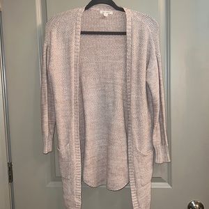 Woven long knit cardigan